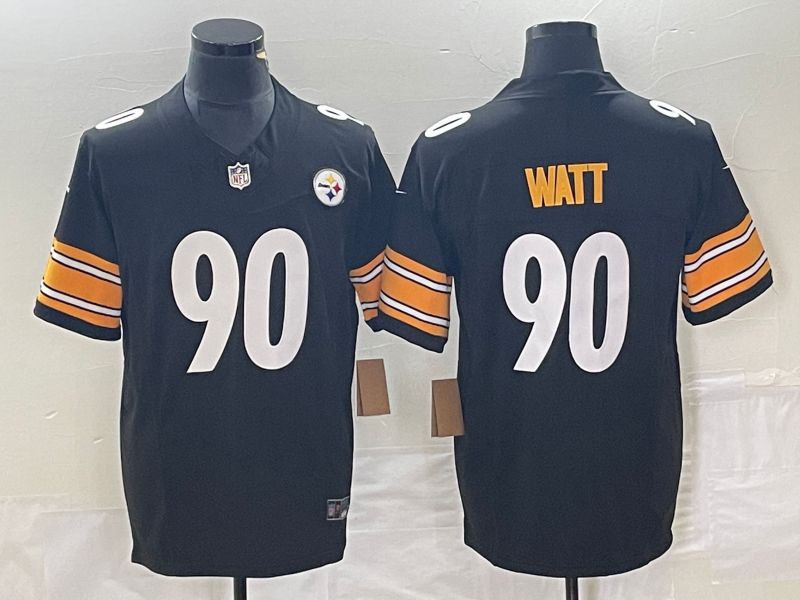 Men Pittsburgh Steelers #90 Watt Nike Black Vapor Limited NFL Jersey 1